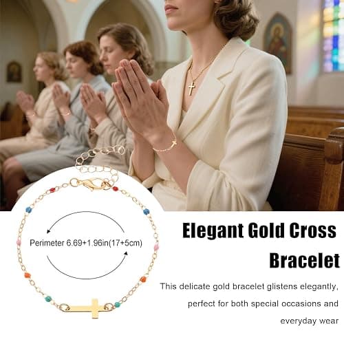 KERDEETE Gold Cross Bracelet for Women, 2 PCS Prayer Bracelet, Religious & Christian Bracelets for Women,Colorful Beaded Cross Bracelet as Gift for Friends/Mom/Sister/Daughter thumbnail 4