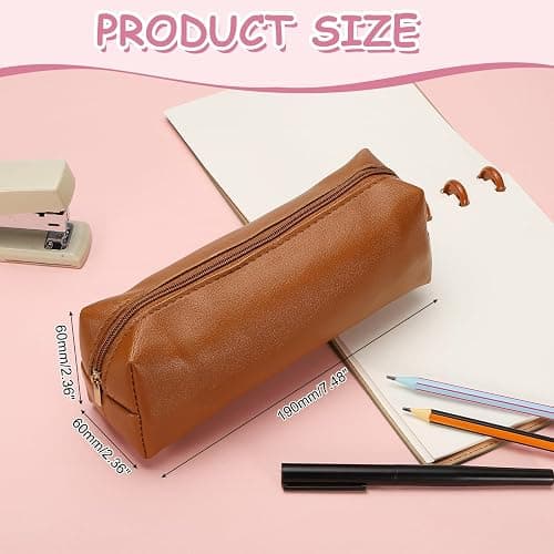 PATIKIL Leather Pen Bag, Small Pencil Pouch Stationery Organizer Make Up Bag with Zipper for Cosmetic Pen Marker Adult, Brown, 1 Pcs thumbnail 3