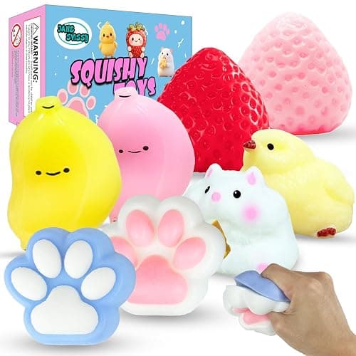 8 Pcs Taba Squishy Pack - Fidget Squishy Box | Include (Strawberry Squishy,Banana Squishy,Cat Paws,Hamster,Chick),Fidget Squishies Pack for Kids,Party Favors for Kids 4-12 - Image 1