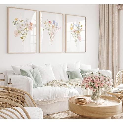 Nursery Wildflower Wall Art Girl Flower Canvas Wall Decor Floral Nursery Art Prints Pink Flower Pictures Botanical Wildflower Painting Pastel Floral Artwork for Girls Bedroom 12x16x3 Inch Unframed thumbnail 3