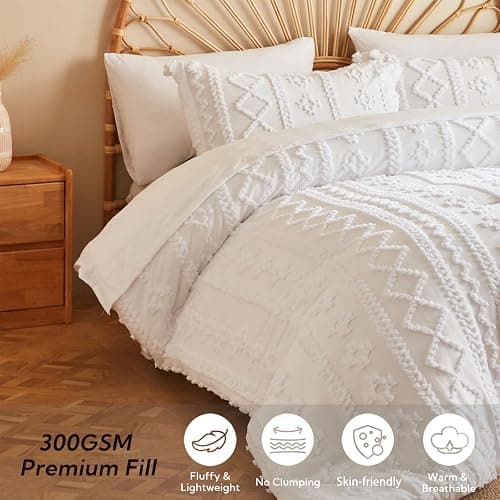 MR&HM White Twin XL Comforter Set for College Dorm, Boho Bedding Set, Bed in a Bag Set 5 Pieces with 1 Comforter, 1 Pillow Shams, 1 Pillowcases, 1 Flat Sheet, 1 Fitted Sheet for All Seasons thumbnail 5