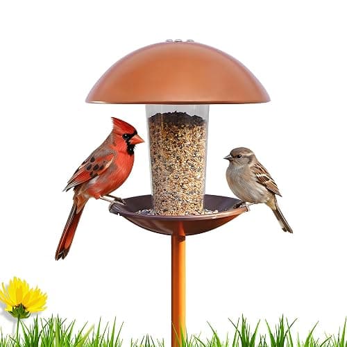 Goodeco Bird Feeder with Pole Standing - Metal Outdoor Bird Feeder for Wild Small Birds, Perfect for Yard Lawn Garden & Patio Decorations, Ideal Gifts for Mom Dad Grandparents (Round) - Image 1