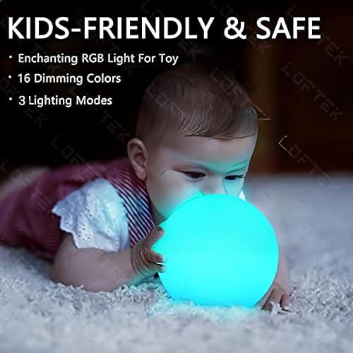 LOFTEK 6-inch LED Light Ball: Nursery Night Light with Remote Control, 16 RGB Color Changing & Dimming Rechargeable, Cordless Portable Floating Pool Lights for Kids or Decor thumbnail 5