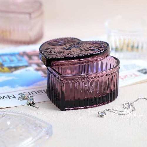 Gaolinci Crystal Glass Heart-Shaped Storage Box Embossed Jewelry Box Candy Box with Lid - Purple thumbnail 2