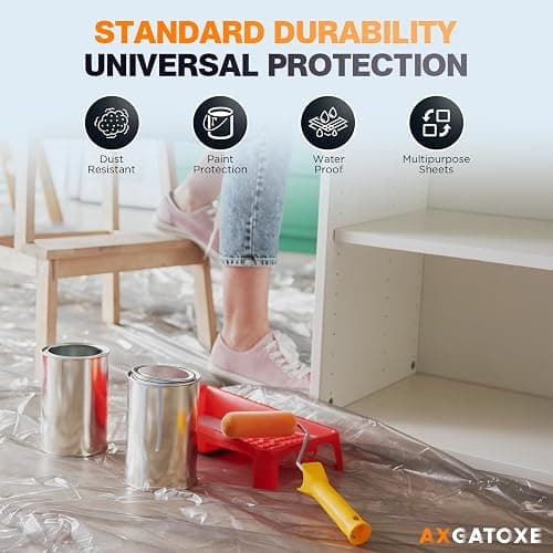 12 x 9 Ft Plastic Drop Cloths (10-Pack) - Disposable Painter's Sheeting & Tarps for Painting, Waterproof Furniture/Couch/Floor Protection thumbnail 2