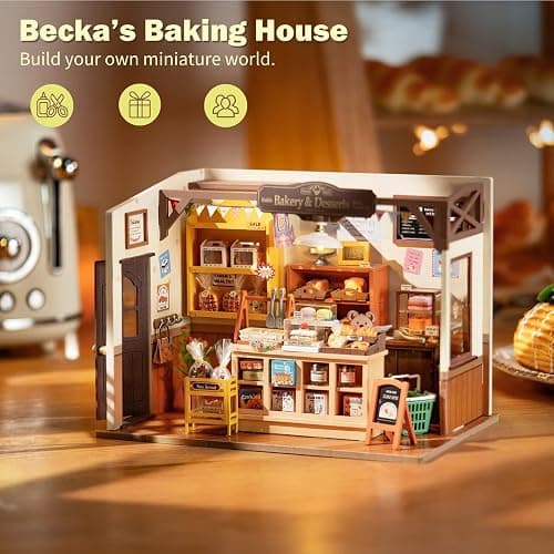 Rolife DIY Miniature Doll House Kit, Build Becka's Bakery Diorama House Building Set with LED Room Hobby Craft for Aduls Uniue Gifts for Adults thumbnail 2