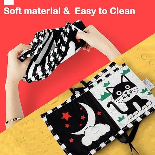 URMYWO Baby Toys 0-6 Months, Black and White Sensory Toys Brain Development, Tummy Time Toys, Soft Baby Book, Baby Essentials for Newborn 0-6-12 Months Montessori Toy Gifts thumbnail 7