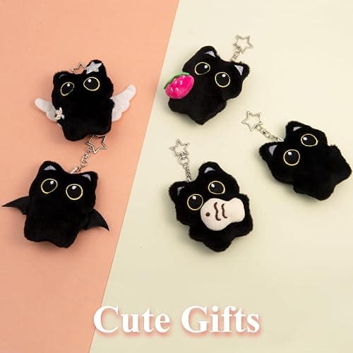 HONYJOOM Bag Charm Cute Black Cat Plush Keychain Backpack Purse Key Chain Accessories Gifts for Women thumbnail 7