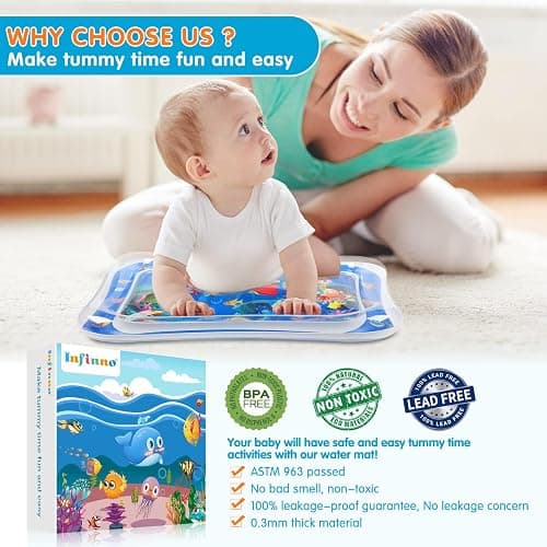 Infinno Inflatable Tummy Time Water Mat, Baby Sensory Toys 3-24 Months | Leakproof play surface, builds neck and core strength, fills and drains fast, portable design, easy travel thumbnail 5