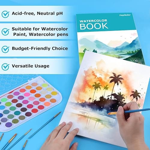 Hapikalor Watercolor Paper Pad, 9"x12" Water Color Paper, 140lb/300gsm Artist Painting Drawing Paper Book, Art Supplies for Adults Kids, Watercolors, Watercolor Paint Set, Sketchbook, Journal, Teal thumbnail 3