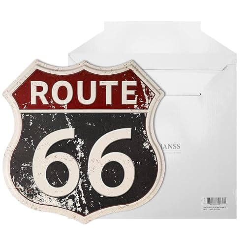 HANTAJANSS Route 66 Sign, 12x12 Inch Wall Art, Metal | Vintage retro road wall art for man cave garage bedroom, stainless steel with pre-drilled holes, nameplate slot, 12x12 inch thumbnail 8