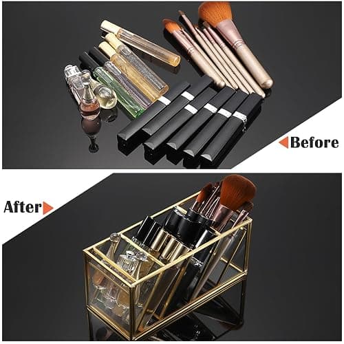 ELLDOO Rollerball Perfume Organizer, 4 Compartment Clear Glass Perfume Storage Holder Vintage Beauty Scent Holder, Metal Makeup Lipgloss Lipstick Display Case thumbnail 5