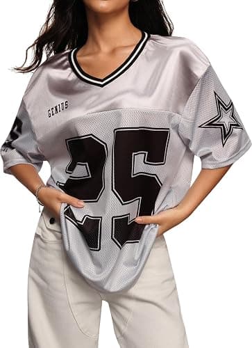 SOLY HUX Women's Y2k Baggy T-Shirts V Neck Half Sleeve Sportswear Tees Jersey Top Streetwear - Image 1