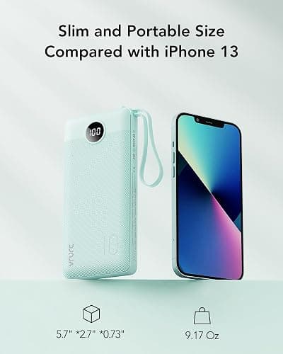 VRURC Portable Charger for iPhone, Compact Travel Power Bank 10000mAh, USB C Battery Pack 4 Outputs 3 Inputs, Slim Phone Charger with Cables for iPhone 17 16 15 14 13,Samsung Galaxy-Green(1 Pack) thumbnail 5
