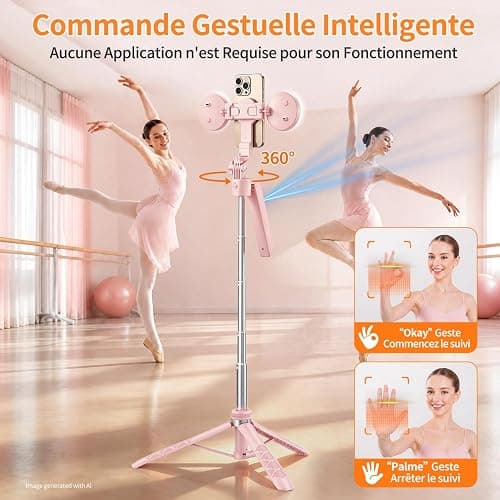 Rose Magnétique Automatique Visage Suivi Trépied avec Lumière, 180 cm Trépied Rotatif à 360° pour Smartphone, Aucune Application Requise pour Les Diffusions en Direct et Les Enregistrements Vidéo thumbnail 3