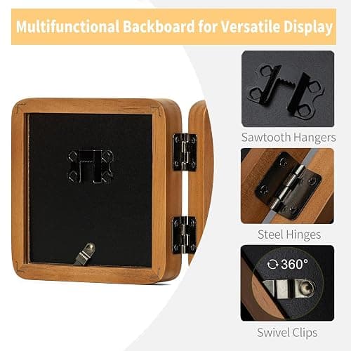 Wontree 4x4 Square Double Vertical Horizontal Hinged Foldable Combo Rounded Corner Picture Frame, Walnut-Colored Pine Wood with Real Glass, Free-Standing Desk Tabletop or Wall Hanging thumbnail 5