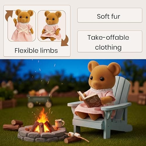 OLEOCA Family Brown Mouse Figures — Set of 3 Collectible Flocked Mini Dolls with Removable Clothes, Miniature Dollhouse Pretend Play Figures for Kids Ages 3+ thumbnail 6