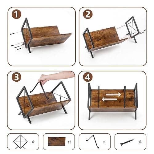 Lifegogo Vinyl Record Storage Rack: Wooden Metal 80 LP Vinyl Records Display Rack Brown Record Storage Holder with Adjustable Divider for Albums CDs Magazine Books Files thumbnail 6