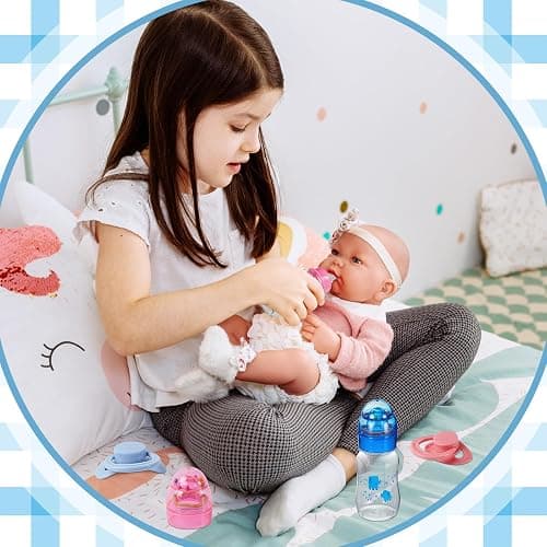 Jexine 4 Pieces Reborn Doll Accessories, Includes 2 Magnetic Pacifier and 2 Doll Bottles, Feeding Bottle Gift for Shower Birthday, Random Pattern(125 ml,Cute,Pink,Blue) thumbnail 6