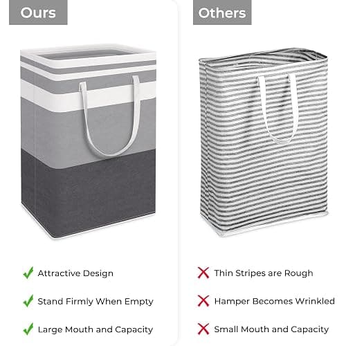 HomeHacks 2 Pack Large Laundry Baskets, Waterproof, Freestanding Laundry Hampers, Collapsible Clothes Hamper with Reinforced Handles in Laundry Room, College Dorm, Bathroom, Bedroom (Grey, 75Lx2) thumbnail 5