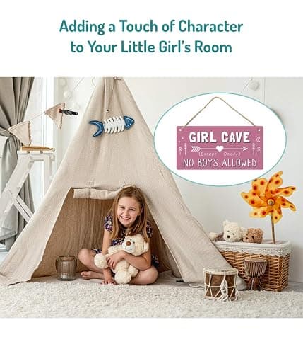 Girl Cave Sign for Girls Room, No Boys Allowed Door Sign, Cute Room Decor Sign for Bedroom Door, Funny Girls Only Sign for Kids Room, Teen Girl Wall Decor 12x6 Inch thumbnail 4