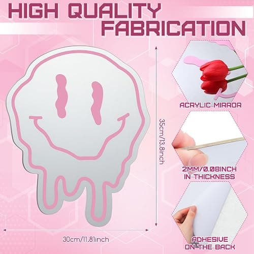 RattanView Preppy Room Decor for Teen Girls Twisted Smile Face Preppy Acrylic Mirror 14 Inch Wall Art Aesthetic Bedroom Teen Girl Room Funky Mirror Wall and Valentine Decor for Women Gifts(Pink) thumbnail 3