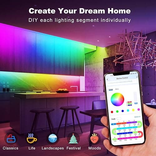 DAYBETTER RGB Smart IC LED Strip Lights, LED Lights with Built-in IC Chips, App-Control, Flexible Dream Color Lights for Bedroom, Holiday Decor, 100 ft(1 Roll) thumbnail 4