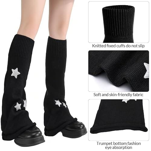 scenicamp Leg Warmers Y2K for Women - Star Flared Knitted Leg Sleeves Kawaii Harajuku Streetwear Leg Warmers Goth Lolita Winter Accessories for Halloween Christmas thumbnail 7