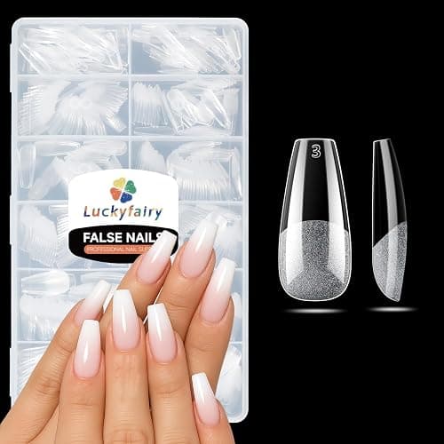 Medium Coffin Gel Nail Tips, 504pcs Soft Gel Pre-Shaped Acrylic Fake Nails, Half Matte Full Cover Clear Press on Flase Nail Tips for Extension Nail Manicure Home DIY 12 Sizes Gelly Tips - Image 1