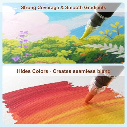 SUNEE 48 Colors Acrylic Paint Markers, Dual Tip Bullet & Brush Paint Pens with Automatic Ink Control System, Art Supplies for Adults & Teens, for Rock, Wood, Canvas, Glass Creative Projects thumbnail 8