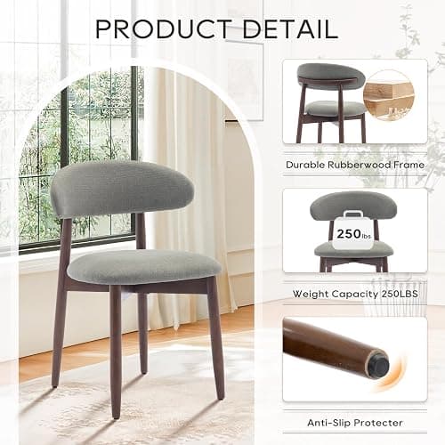 COLAMY Wooden Dining Chairs Set of 6, Modern Fabric Upholstered Kitchen Side Chairs, Farmhouse Dining Room Chairs with Foot Pegs, Green thumbnail 5