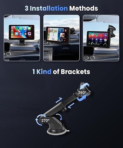 Podofo Wireless Carplay Screen for Car,7inch 1080P HD IPS Touch Screen Portable Car Radio Audio Receivers, Wireless Android Auto Screen 2 Mount/2 Bluetooth/MirrorLink/GPS/Voice Control/AUX/FM Transmit thumbnail 3