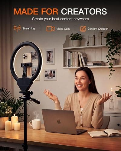 Sensyne Ring Light with Stand, 50" Phone Tripod for iPhone & Android, LED Ring Light with Remote, 3 Color Modes & 10 Brightness Levels for TikTok, Zoom & Video Recording thumbnail 2