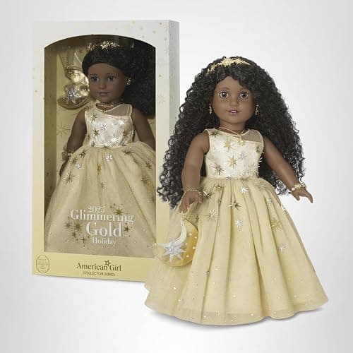 American Girl 2025 Glimmering Gold Holiday Collector Doll, with Brown Eyes, Long Curly Black Hair, Ages 8+ thumbnail 7