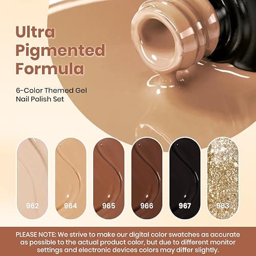 Beetles Brown Gel Polish - 6 Colors Nude Brown Neutral Beige Khaki Glitter Gold Gel Nail Polish Set Roasted Chestnuts Collection Uv Gel Nail Art Manicure thumbnail 3