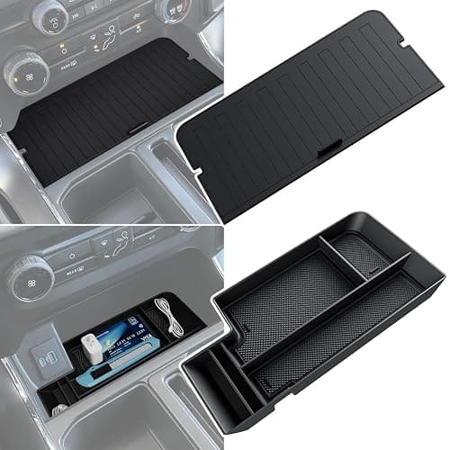 Center Console Organizer Cover for Ford F150 Accessories 2021-2026 & Lightning XLT 2022 2023 2024 Middle Console Secret Pocket Lid Interior Hidden Storage Compartment Tray with USB Holes, 2PCS - Image 1