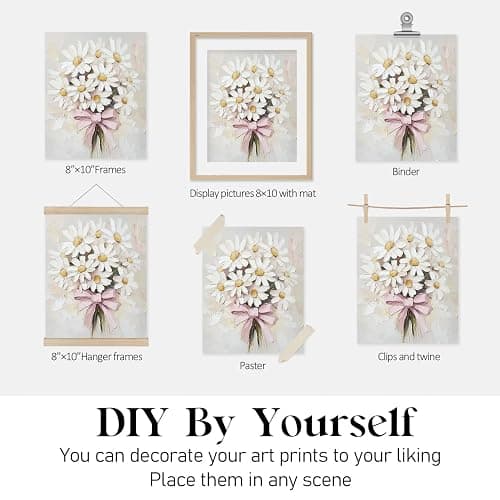 Locomiss Pink Vintage Floral Cute Bow Posters Wall Art Decor, Girly Wildflowers Bouquet Oil Painting Wall Art Decor for Teen Girl Bedroom Dorm Living Room Bathroom,Set of 4 (8x10 Unframed) thumbnail 6