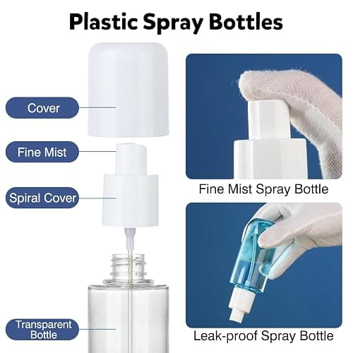 Bynccea Travel Spray Bottle 3.4oz/100ml Plastic Mini Bottle Set - Fine Mist Mini Empty Spray Bottles - Refillable Small Spray Bottles for Cleaning Solutions, Liquid Cosmetics thumbnail 5