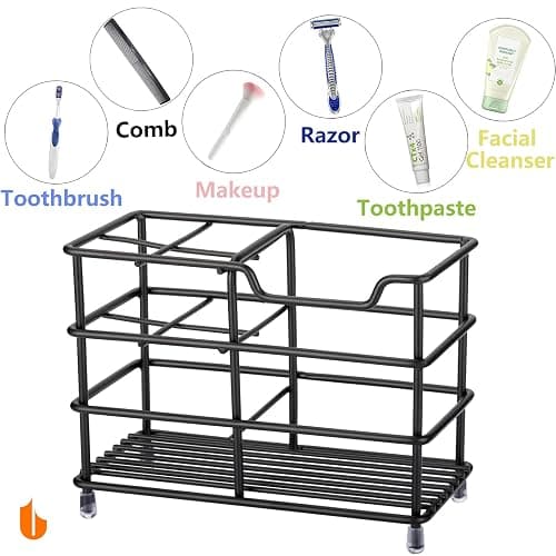 Urbanstrive 304 Stainless Steel Bathroom Toothbrush Holder Toothpaste Holder Stand Bathroom Accessories Organizer (Black, Small) thumbnail 5