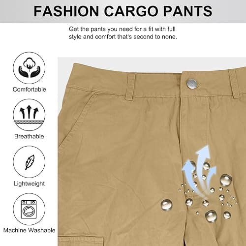 SDNGED Cargo Pants for Women High Waisted Casual Pants Baggy Y2k Straight Wide Leg Pants with Pockets Streetwear - Medium - Khaki thumbnail 6
