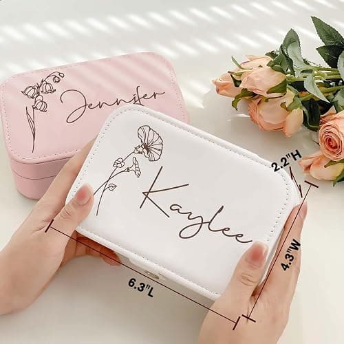 Fincekoom Personalized Jewelry Box Gifts for Women Custom Travel Jewelry Case Organization Leather Customized Birthday Anniversary Bridesmaid Gifts thumbnail 3