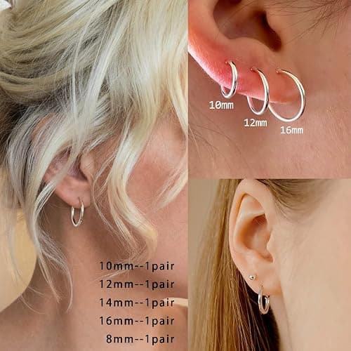 10 Pairs Silver Hoop Earrings Set for Women Surgical Steel Hoop Earrings Lightweight Hypoallergenic Tiny Small Hoops For Girls Men （8mm 10mm 12mm 14mm 16mm） thumbnail 2