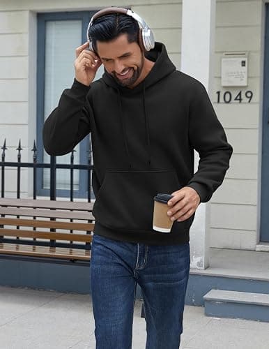 COOFANDY Men Cotton Fleece Hooded Sweatshirt Casual Long Sleeve Hoodies Pullover Fashion Drawstring Hoodie with Kanga Pocket thumbnail 2