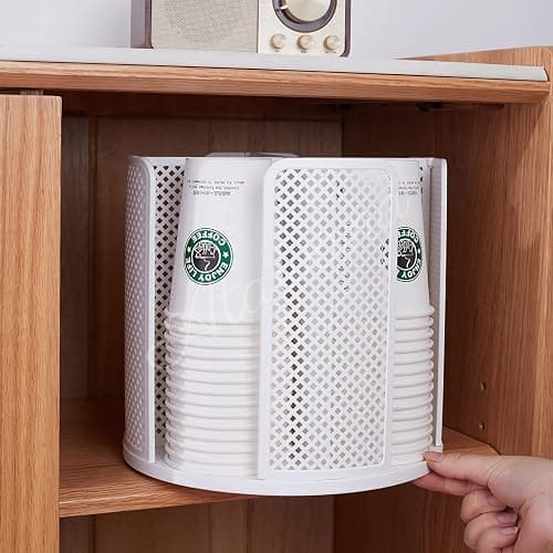 Rotatable Coffee Cup Dispenser with 4 Compartments, Atavarna Cups and Lids Holder for 5-16oz Cups Organizer for Restaurant, Coffee Station, Bar, Office, Home-9.25" x 9.25" x 8.66" - Black thumbnail 2