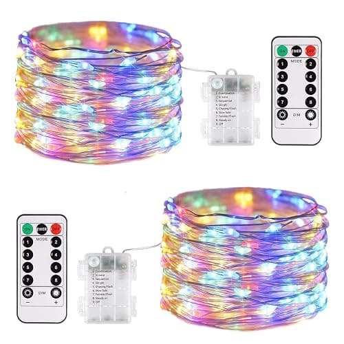 JMEXSUSS 2 Pack Multicolor Fairy Lights Battery Operated, Total 200 LED 66ft Indoor Christmas Twinkle Lights with Remote, 8 Modes Multicolor String Lights for Bedroom Wedding Birthday Party - Image 1