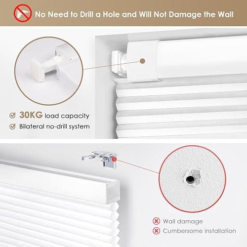 LazBlinds No Tools No Drill Cordless Cellular Shades, Blackout Light Blocking Honeycomb Shades for Home, Thermal Insulation Blinds for Windows, 19" W x 36" H, White thumbnail 2