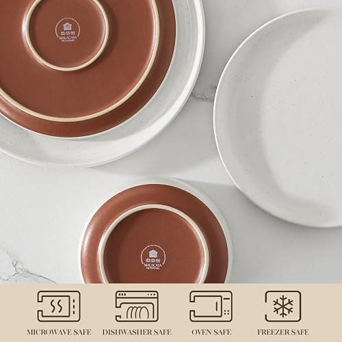 MALACASA Plates and Bowls Sets, 12 Pieces Modern Stoneware Dinnerware Set for 4 Kitchen Dinner Set Ceramic Dishware Dishes Set Microwave and Dishwasher Safe, White, Series TARA thumbnail 4