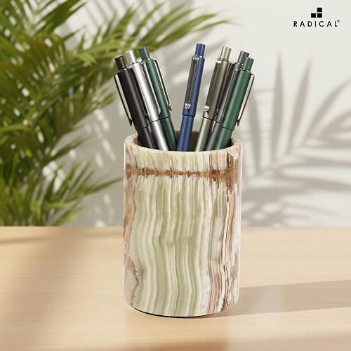 Radicaln Marble Pen Holder For Desk 4" Inches Green Onyx Handmade Stationary Holder For Office Supplies, Ideal Pencil Holders & Desk Organizer, Use for Makeup Accessories thumbnail 2