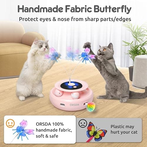 ORSDA Cat Toys Automatic, 3 in 1 Interative Cat Toy, Moving Ambush Feather, Fluttering Butterfly, Track Balls, Whack a mole, USB Rechargeable, Suitable for All Breed Sizes thumbnail 5