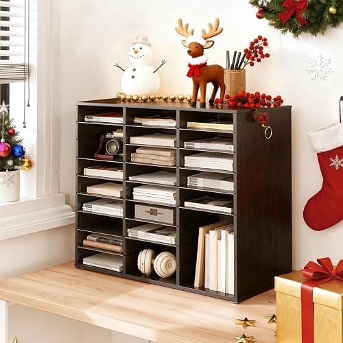 HOOBRO Literature Organizer, 27 Compartments Wooden Mail Organizer, Countertop Literature Sorter with Adjustable Shelves for Home, Office, School, Student Mailbox for Classroom, Black BK27WF01 thumbnail 2